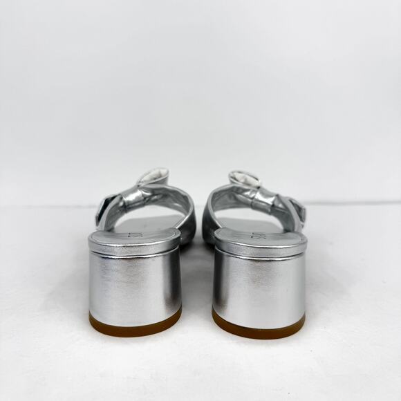 Stuart Women’s Sofia 45 Slide High Heels Size 6 Silver Leather Bow NIB - Picture 11 of 14